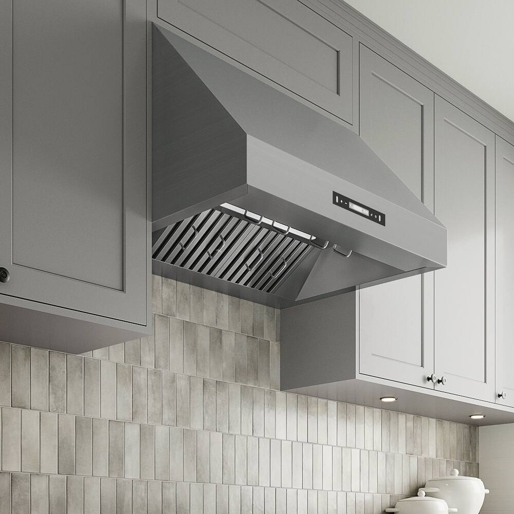 Back. Streamline - 30 in. Diveria Ducted Undermount 350 CFM Range Hood, Baffle Filters, Touchpad Control, LED Light - Brushed Stainless Steel.