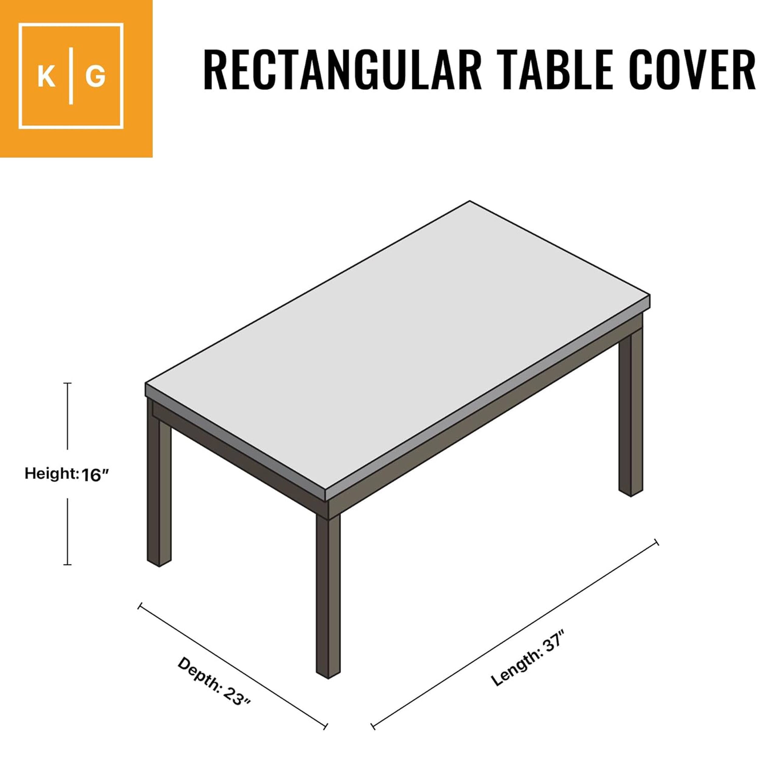 K G  
RECTANGULAR TABLE COVER  
Height: 16"  
Depth: 23"  
Length: 37"