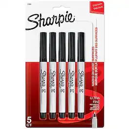 Sharpie - Permanent Marker, Ultra Fine Tip, 5/Pack - Black
