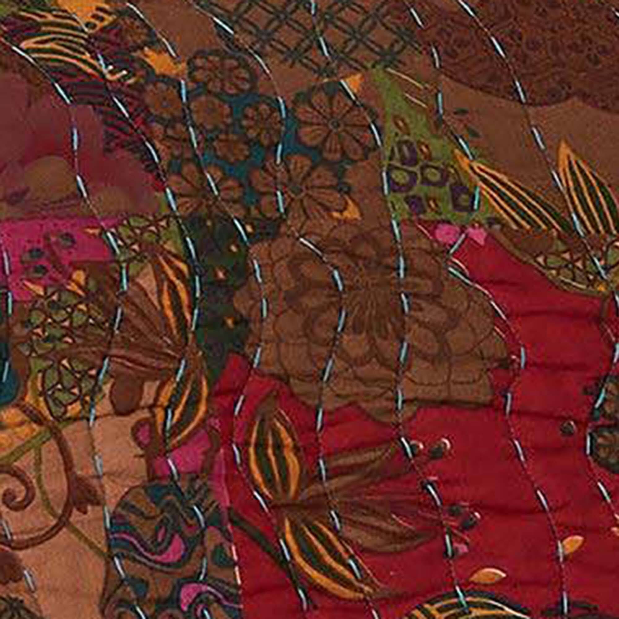 Alt View 4. Greenland Home Fashions - Greenland Home Fashions Jewel Cotton Kantha Quilted Bedspread Set - Jumbo Sized Reversible Quilt Set 3-Piece Queen Red - Multicolor.