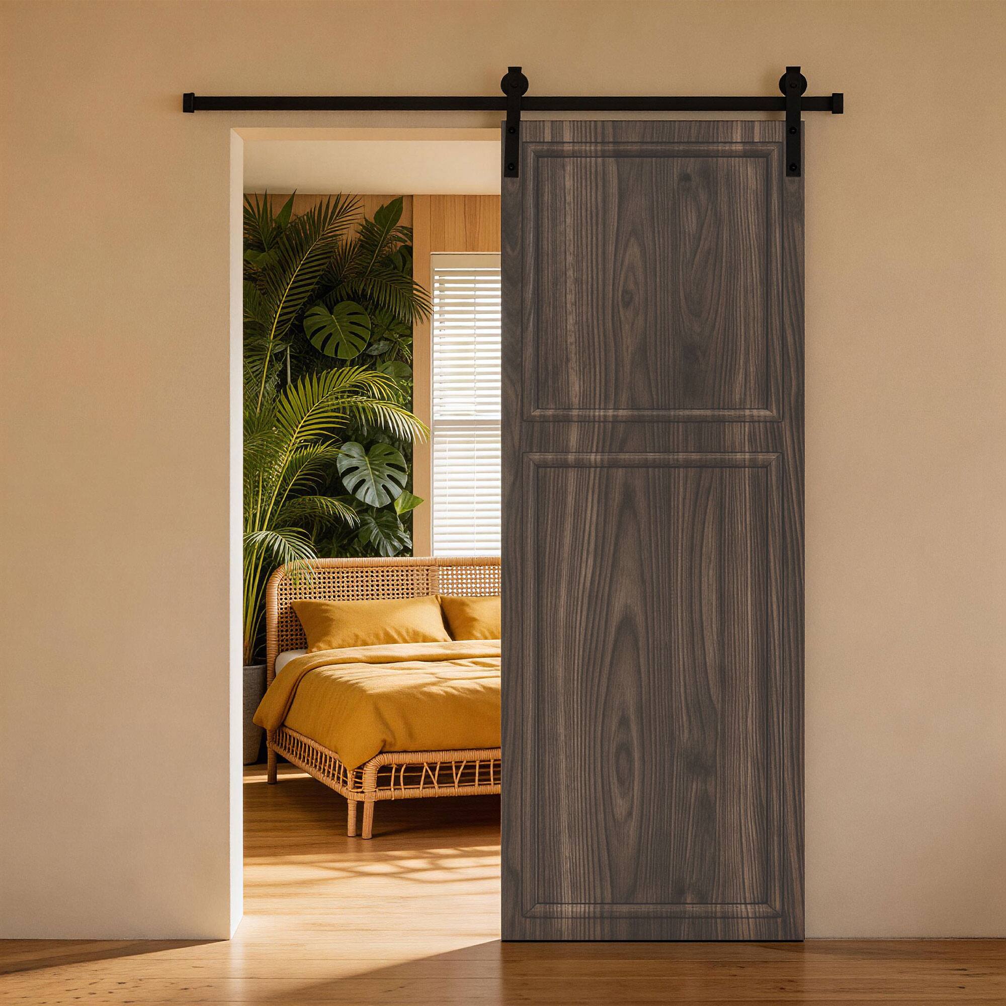 Alt View 2. Boyel Living - Antique brown Sliding Barn Door 16-in L x 1.5-in W x 80-in H with Complete Sliding Track Hardware Kit - Antique brown.