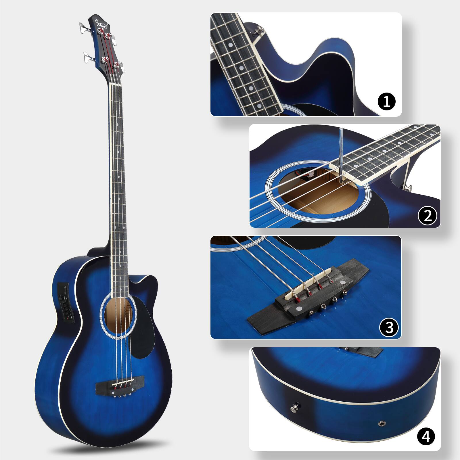 Alt View 2. Winado - EQ Electric Acoustic Bass Guitar Rosewood for School Beginner.