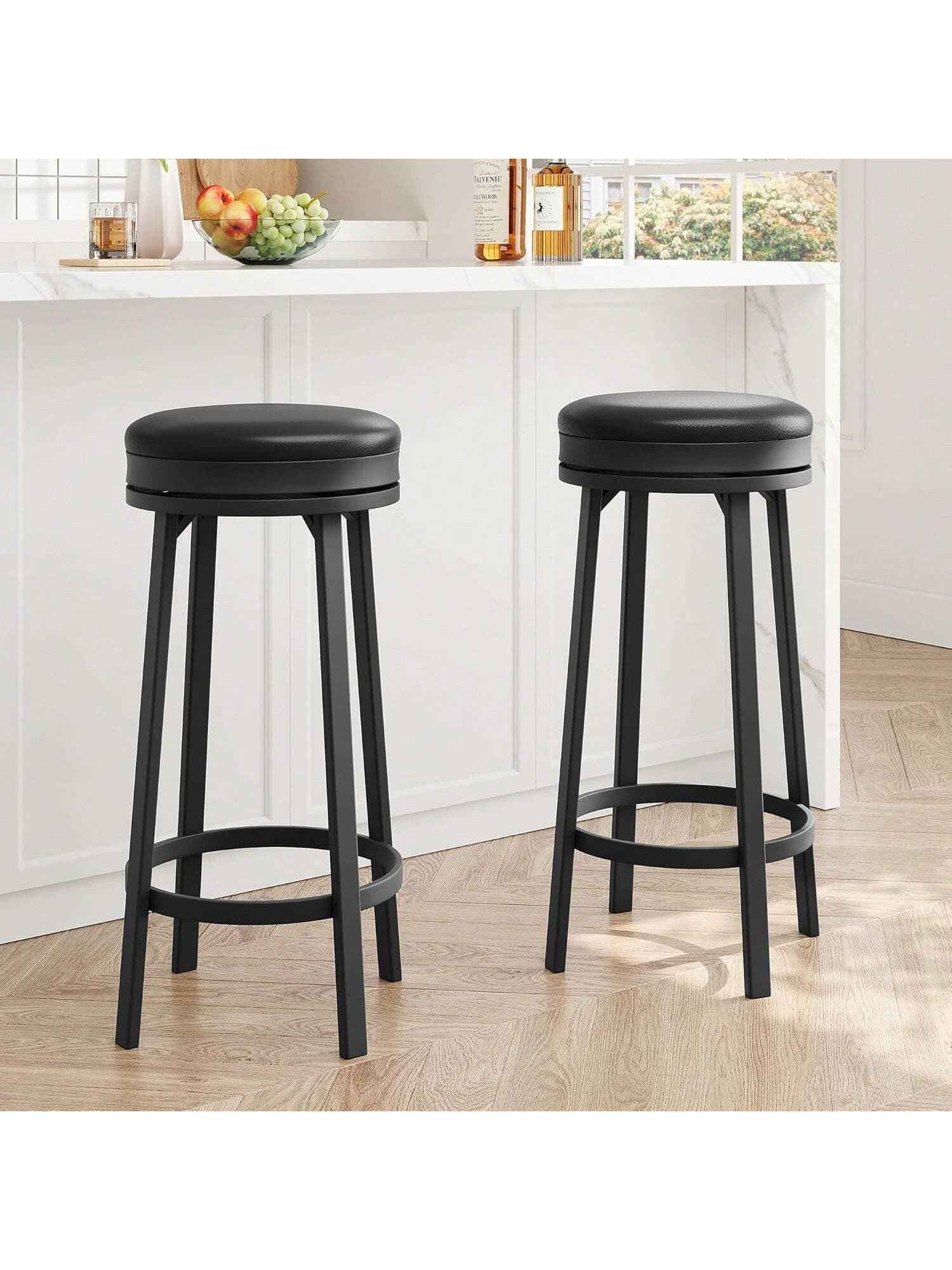 GARVEE - 30" Swivel Bar Stools Set of 2 with Footrest, Modern Counter Height Barstools with PU Leather Upholstered - Black