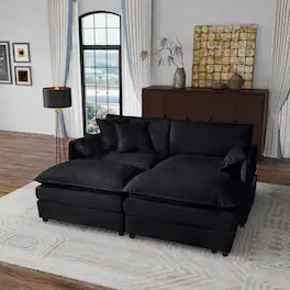 Anysun - Deep-Seat Sectional Cloud Sofa with 2 Ottomans & Pillows - Modular Loveseat Couch for Living Room & Apartment - Black