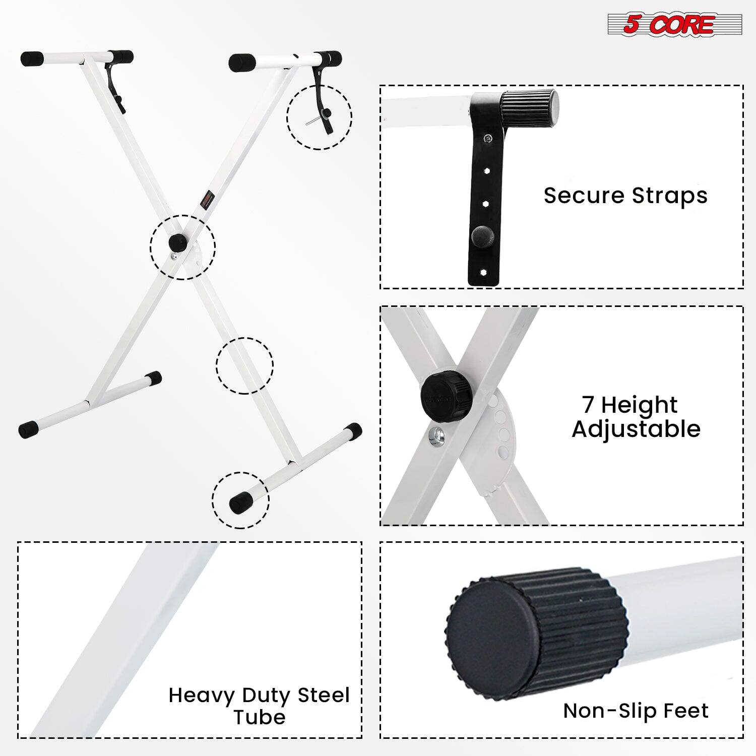 5 CORE, Secure Straps, 7 Height Adjustable, Heavy Duty Steel Tube, Non-Slip Feet