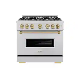 ZLINE - Autograph 36 in. 5.2 cu. ft. Classic Freestanding DuoPro Dual Fuel Range with Convection Oven & Bronze Accents - Stainless Steel