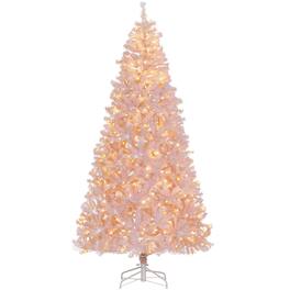 BreeBe - 7.5 ft Tall Prelit Christmas Tree Douglas Fir Artificial Christmas Tree with Realistic Branches - Pink
