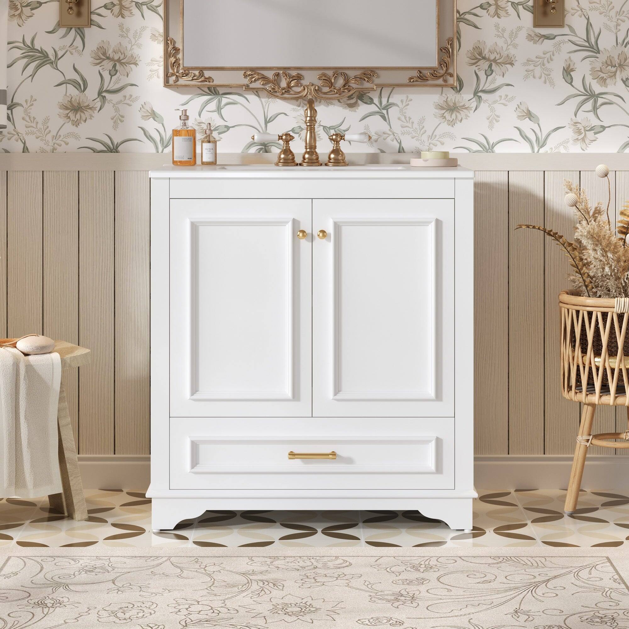 Alt View 1. Boyel Living - 30 Inch Bathroom Vanity with Ceramic Sink Solid Wood Frame White - White.