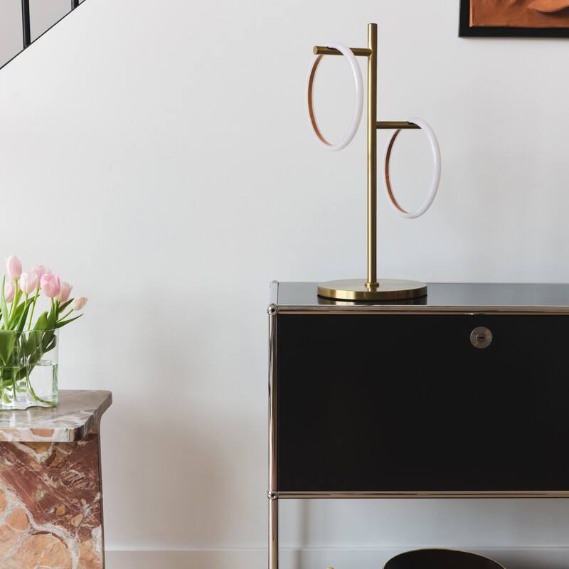 Alt View 4. Brightech - Saturn LED Modern Industrial Tree Dimmable Bedside Nightstand Desk Lamp with 3 Removable Ring Lights - Antiqued Brass.