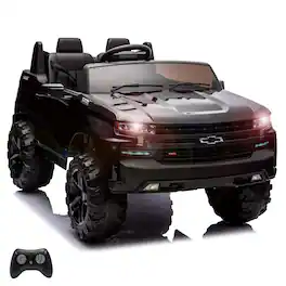 GARVEE - 24V Licensed Chevrolet Silverado 2-Seater Electric Ride-On Car for Kids – Large 21" Seats Powered Truck Toy - Black