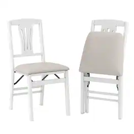 Gymax - Folding Chairs Set of 2 w/Comfy Padded Seats Rubber Wood Frame for Dining Room - White