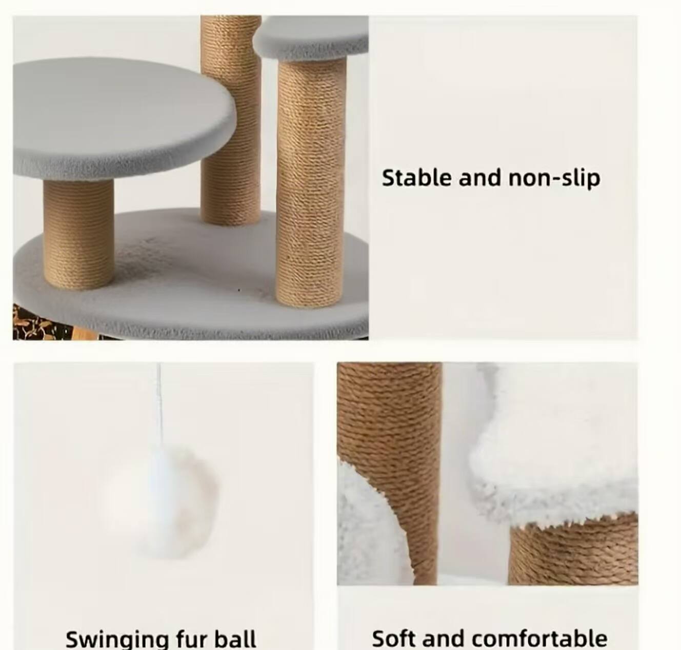 Stable and non-slip  
Swinging fur ball  
Soft and comfortable