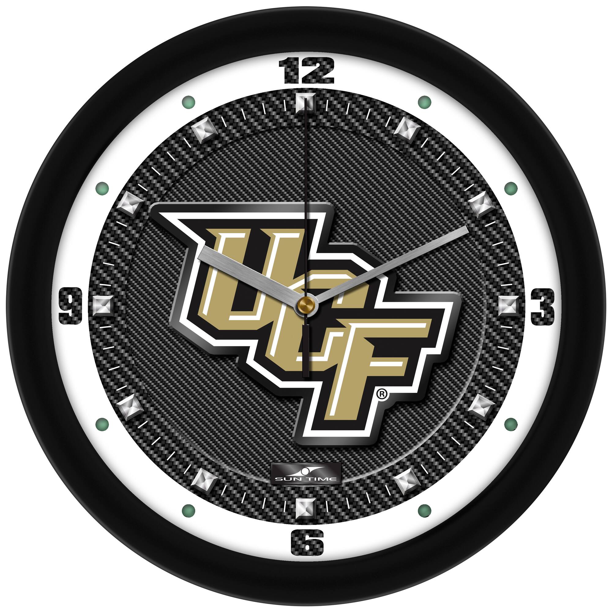 MpDirect - UCF Knights 11.5'' Suntime Premium Glass Face Carbon Fiber Wall Clock - Multicolor
