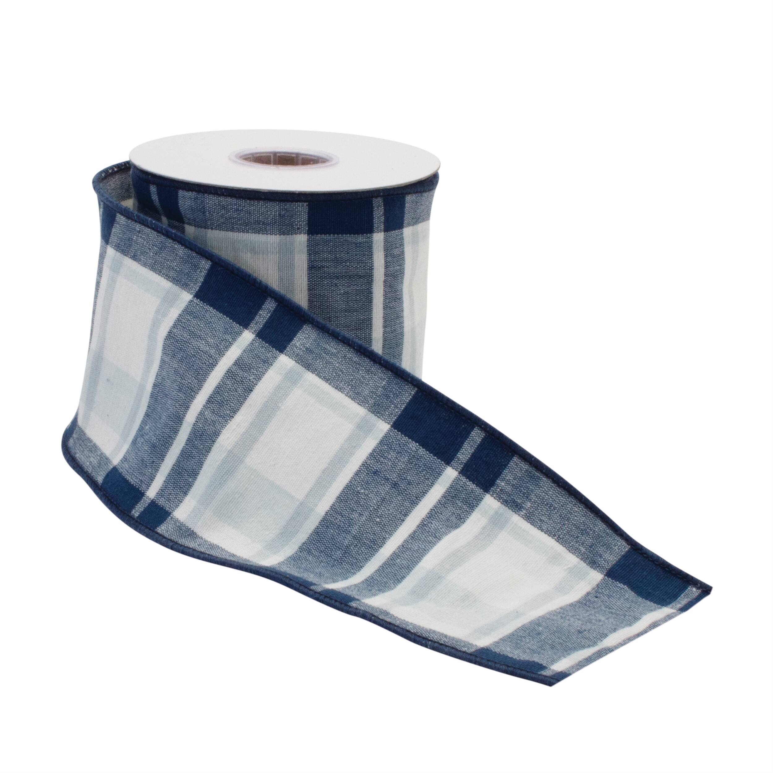 Angle. BreeBe - Plaid Holiday Ribbon (Set of 2) - Blue, White.