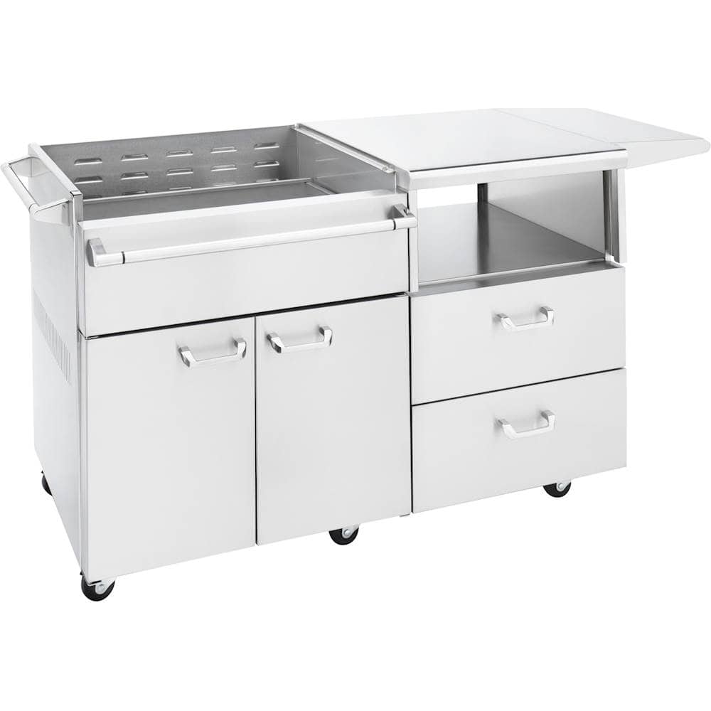 Angle. Lynx - 54" Mobile Kitchen Cart - Stainless Steel.