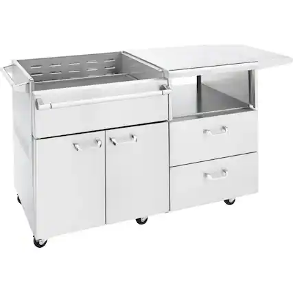 Angle. Lynx - 54" Mobile Kitchen Cart - Stainless Steel.