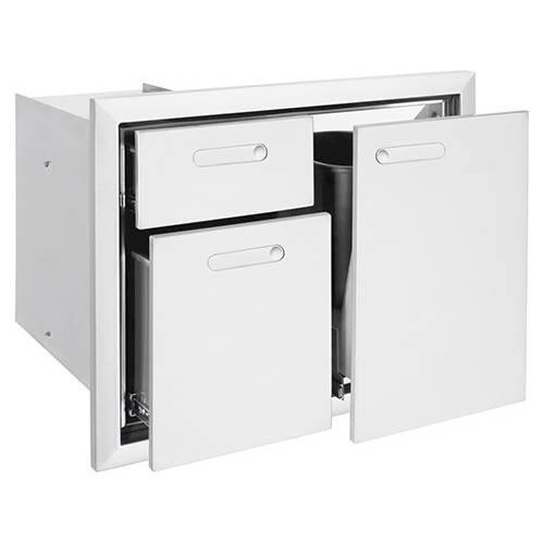 Front. Lynx - VENTANA™ 30" Trash Center & Double Drawers Combination - Stainless steel.