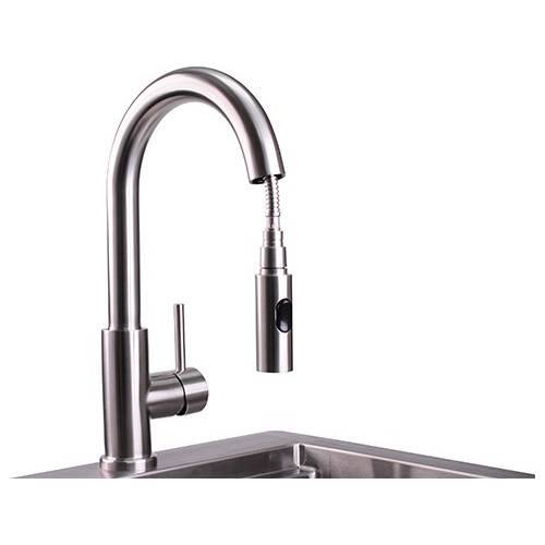 Front. Lynx - Outdoor Gooseneck Pull Down Faucet - Silver.