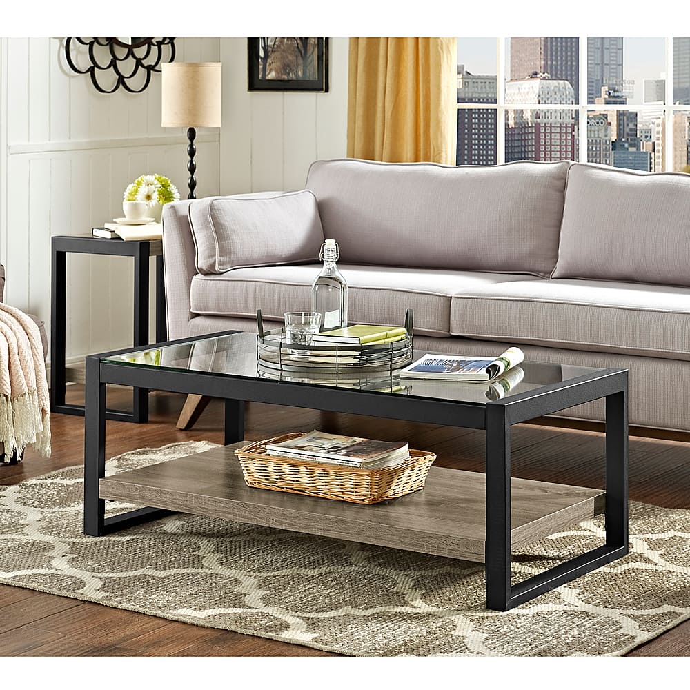 Best Buy: Walker Edison Urban Wood and Glass Coffee Table Driftwood ...