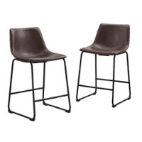 Walker Edison - Industrial Faux Leather Counter Stool (Set of 2) - Brown - Front_Zoom