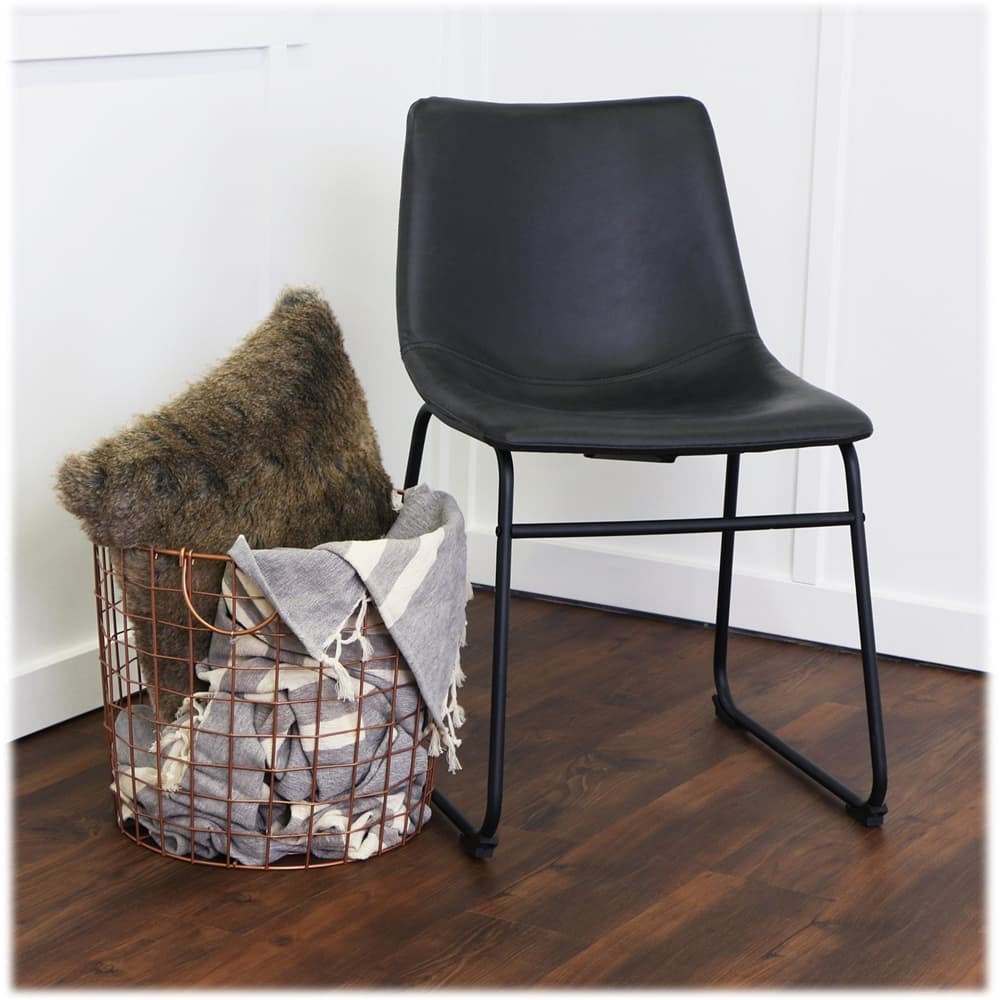 Left View: Walker Edison - Industrial Faux Leather Counter Stool (Set of 2) - Black