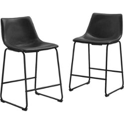Walker Edison - Industrial Faux Leather Counter Stool (Set of 2) - Black - Front_Zoom