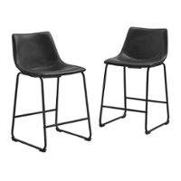 Walker Edison - Industrial Faux Leather Counter Stool (Set of 2) - Black - Front_Zoom