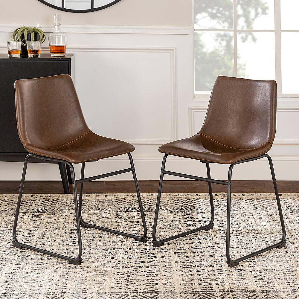 Best Buy Walker Edison 34.5" Modern Faux Leather Counter Chairs Brown BBHL18BR