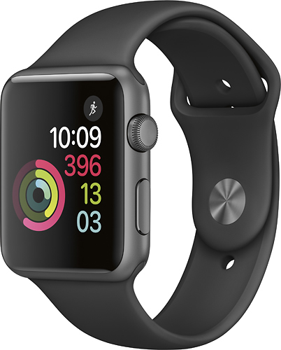 Geek Squad Certified Refurbished Apple Watch Series 1 42mm Space Gray Aluminum Case Black Sport Band - Space Gray Aluminum