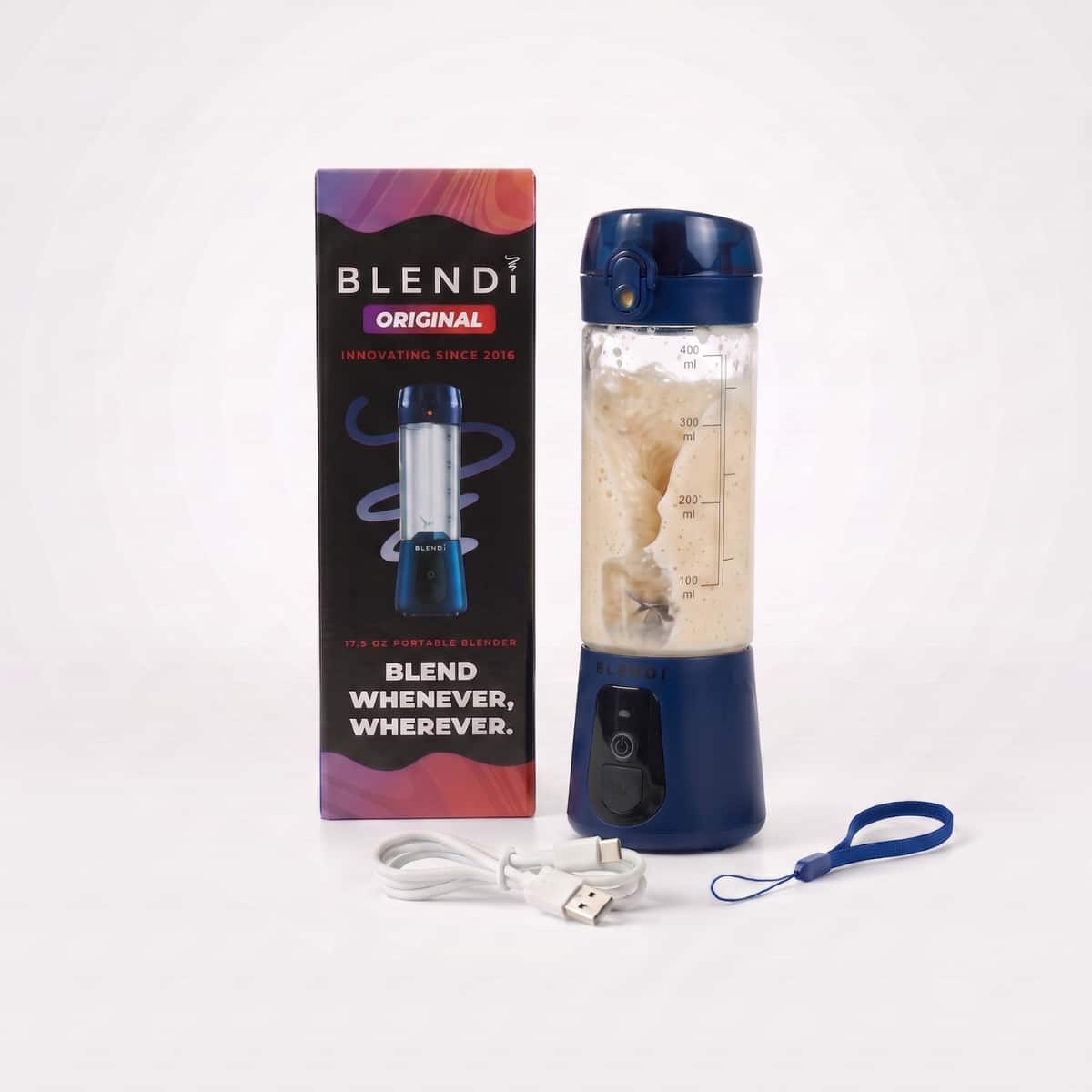 BLENDi - Lite 70W 17‑oz Portable Personal Blender & Drink Mixer for Protein Powders & Supplements - Navy