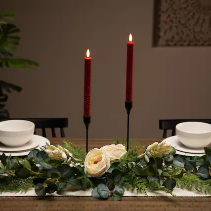 Front. Northlight - LED Flickering Flameless Taper Honeycomb Christmas Candles - 9.5" - Red - Set of 2 - Red.