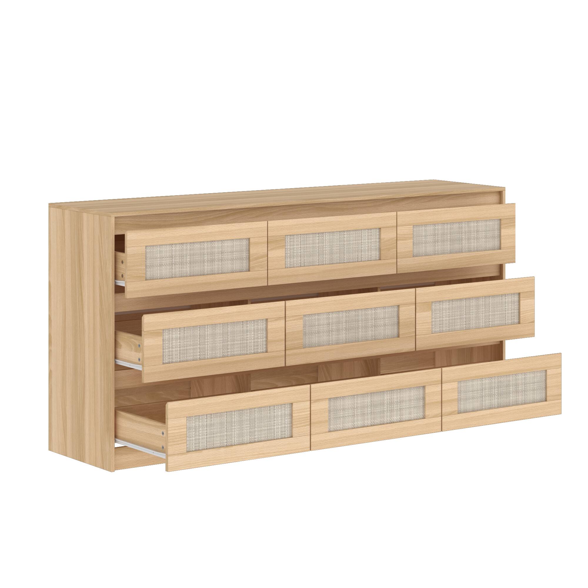 Left. Famapy - Famapy Rattan - Accented Dresser: Natural Wood - Style, Silent Slides, Multi - Scene Storage - Wooden.