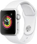 Left Zoom. Apple Watch Series 3 (GPS) 38mm Silver Aluminum Case with White Sport Band - Silver Aluminum.