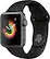Left. Apple - Apple Watch Series 3 (GPS) 38mm Aluminum Case with Black Sport Band - Space Gray.