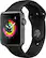 Left. Apple - Apple Watch Series 3 (GPS) 42mm Aluminum Case with Black Sport Band - Space Gray.