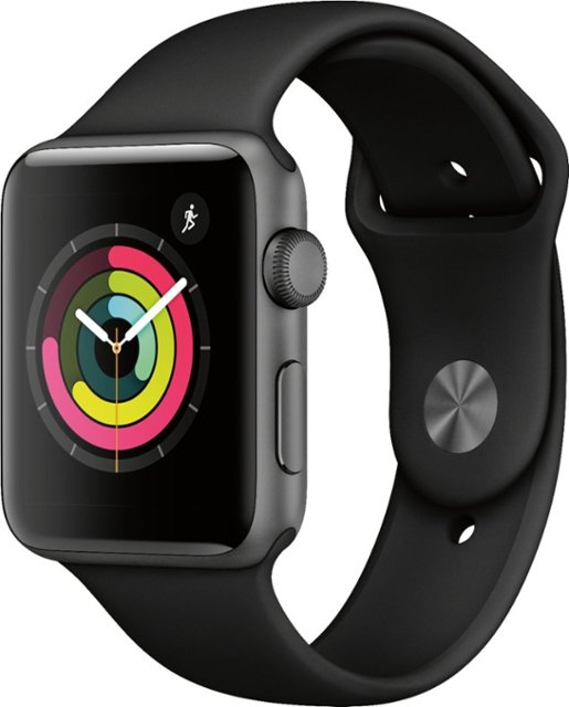 Left Zoom. Apple Watch Series 3 (GPS) 42mm Space Gray Aluminum Case with Black Sport Band - Space Gray Aluminum.