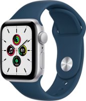 Apple Watch SE (GPS) 40mm Silver Aluminum Case with Abyss Blue Sport Band - Silver - Front_Zoom