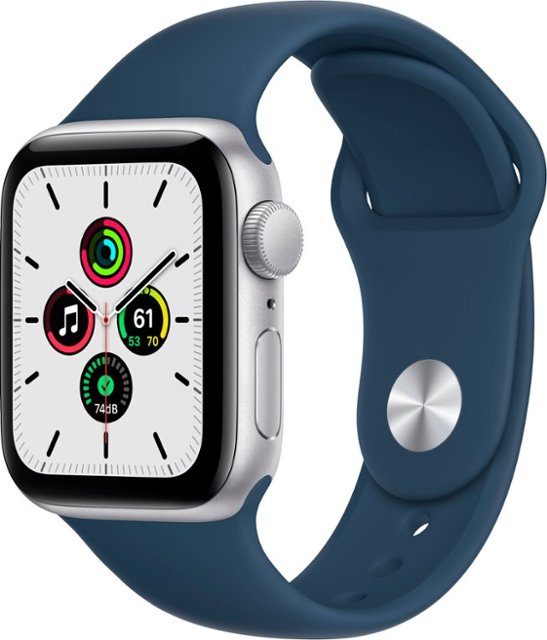 Front Zoom. Apple Watch SE (GPS) 40mm Silver Aluminum Case with Abyss Blue Sport Band - Silver.