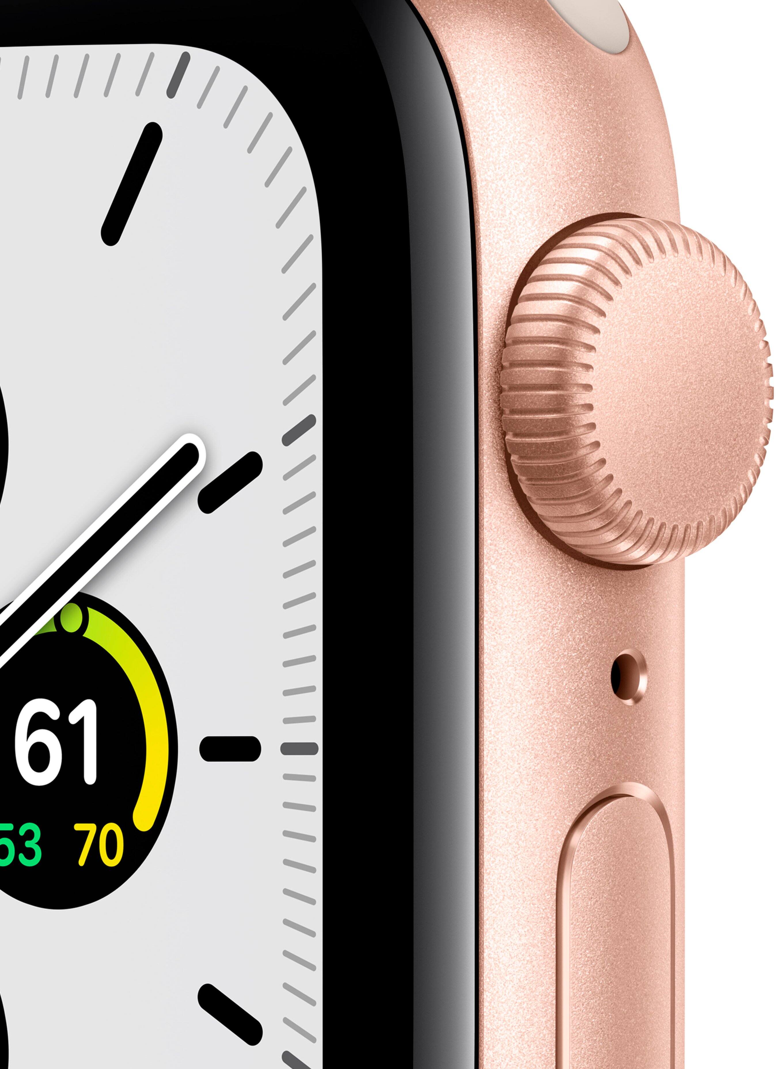Alt View 12. Apple - Apple Watch SE (1st Generation GPS) 40mm Gold Aluminum Case with Starlight Sport Band - Gold.