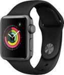 Angle Zoom. Apple Watch Series 3 (GPS), 38mm Space Gray Aluminum Case with Black Sport Band - Space Gray Aluminum.