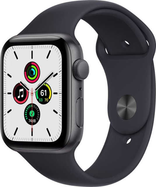 Front Zoom. Apple Watch SE (GPS) 44mm Space Gray Aluminum Case with Sport Band - Space Gray.