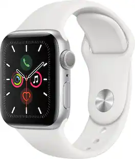 Refurbished Excellent - Apple Watch Series 5 (GPS) 40mm Aluminum Case with White Sport Band - Silver - (2019)