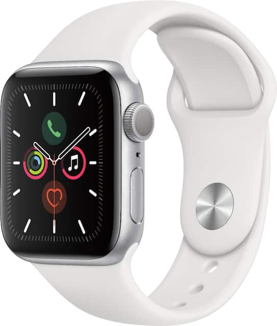 Apple Watch Series 5 Gps 40mm Silver Aluminum Case With White Sport Band Silver Aluminum Mwv62ll A Best Buy