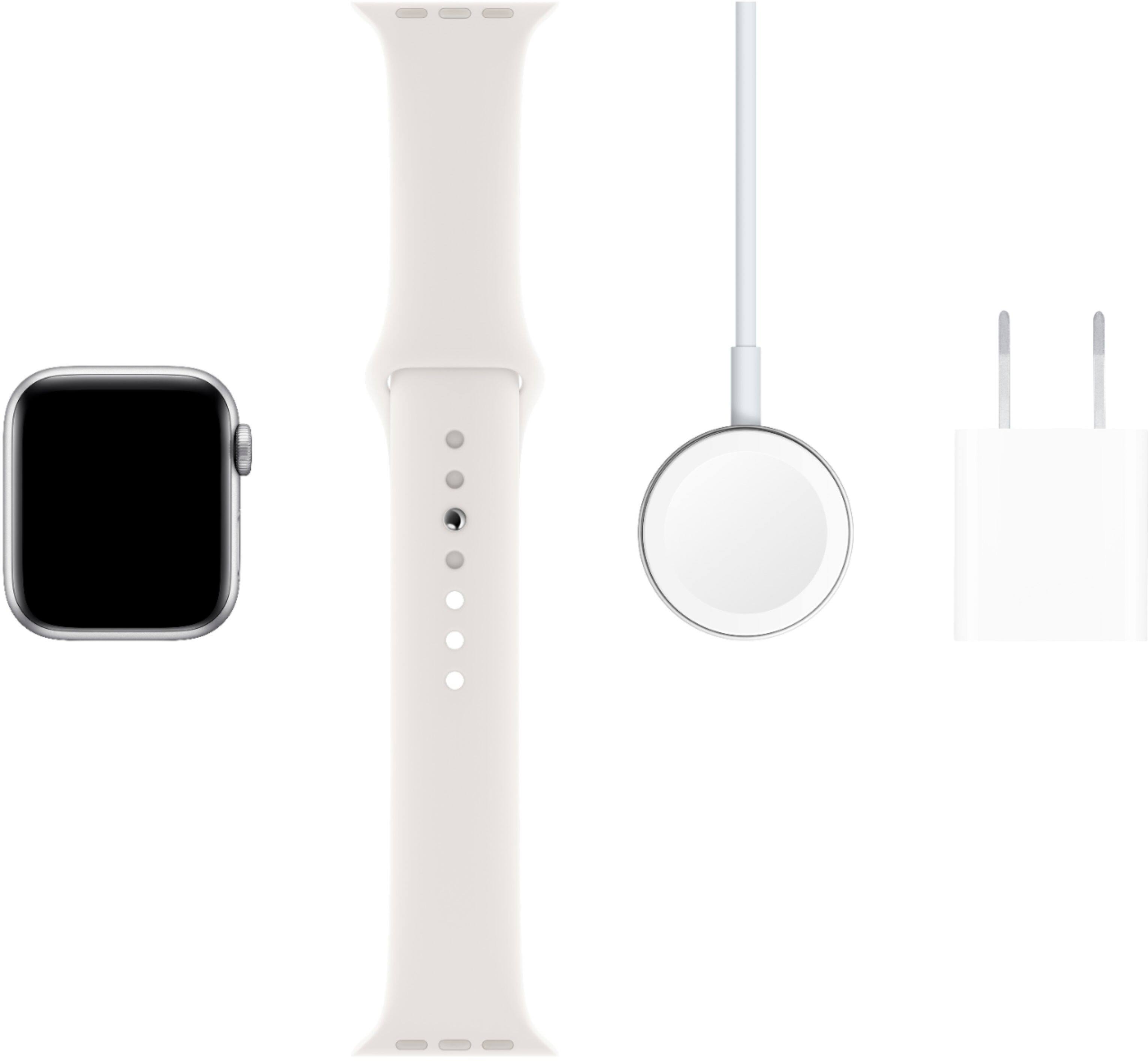 Alt View 15. Apple - Apple Watch Series 5 (GPS) 40mm Aluminum Case with White Sport Band - Silver.