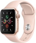 Front. Apple - Apple Watch Series 5 (GPS) 40mm Gold Aluminum Case with Pink Sand Sport Band.
