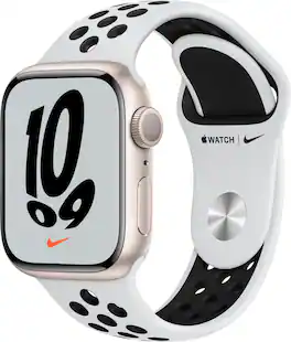 Refurbished Apple Watch Nike Series 7 (GPS) 41mm Starlight Aluminum Case with Pure Platinum/Black Nike Sport Band - Starlight - (2021)