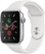 Front Zoom. Apple Watch Series 5 (GPS) 44mm Aluminum Case with White Sport Band - Silver Aluminum.