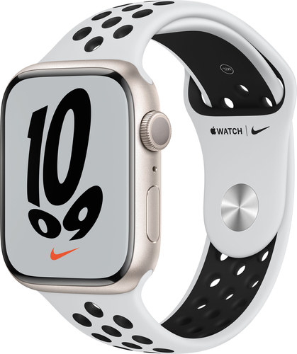 Apple Watch Nike Series 7 (GPS) 45mm Starlight Aluminum Case with Pure Platinum/Black Nike Sport Band - Starlight