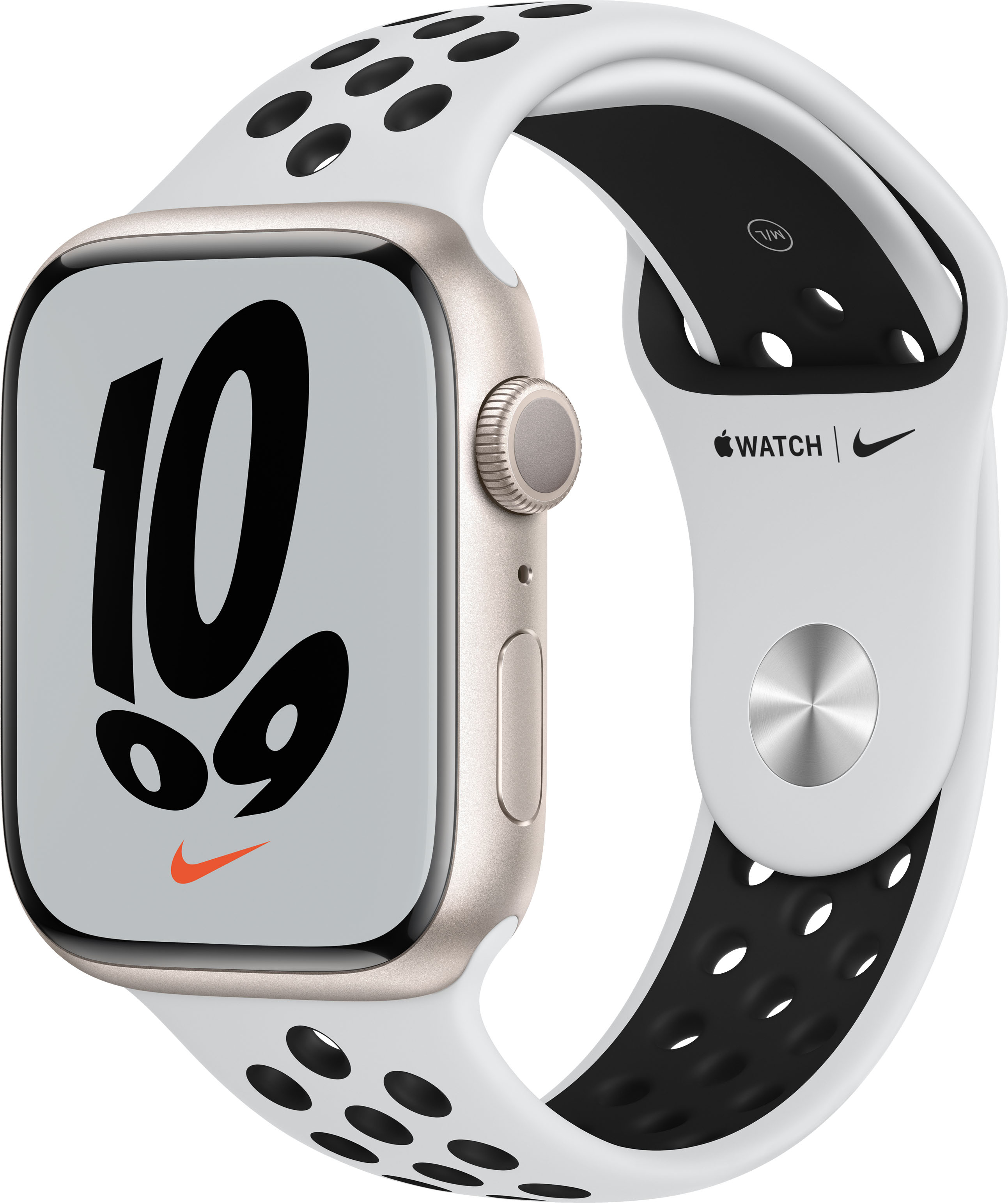 honning kompromis voks Apple Watch Nike Series 7 (GPS) 45mm Starlight Aluminum Case with Pure  Platinum/Black Nike Sport Band Starlight MKNA3LL/A - Best Buy