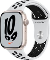 Apple Watch Nike Series 7 (GPS) 45mm Starlight Aluminum Case with Pure Platinum/Black Nike Sport Band - Starlight - Front_Zoom